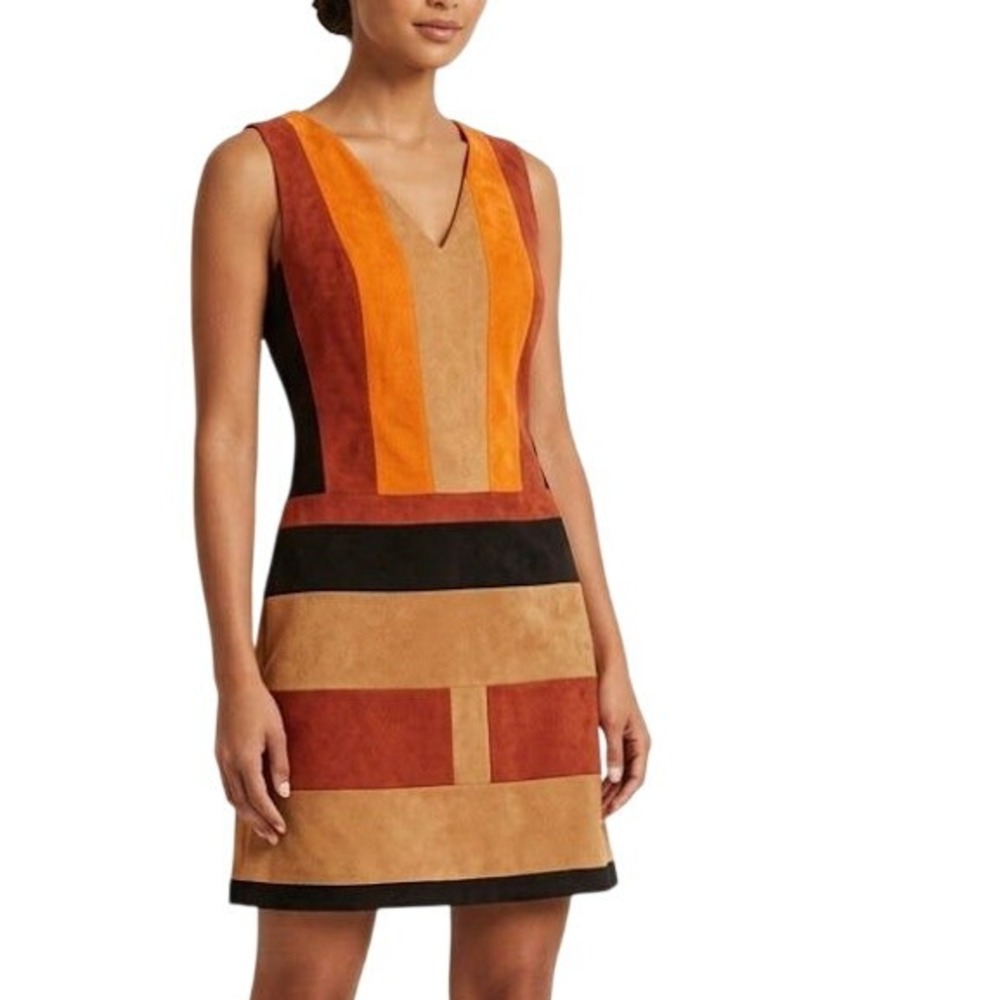 Eva Mendes NY&Co Womens Colorblock Suede Dress Size 4 Sleeveless V-Neck NWT